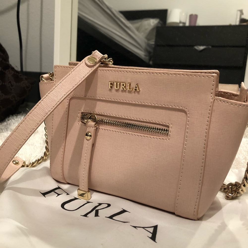 Furla pink genuine leather crossbody bag